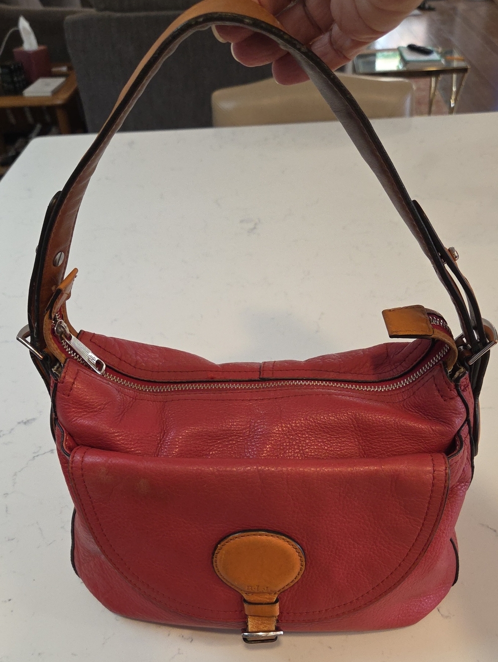 Ralph Lauren Red and Brown Leather Shoulder Bag Vintage 90’s